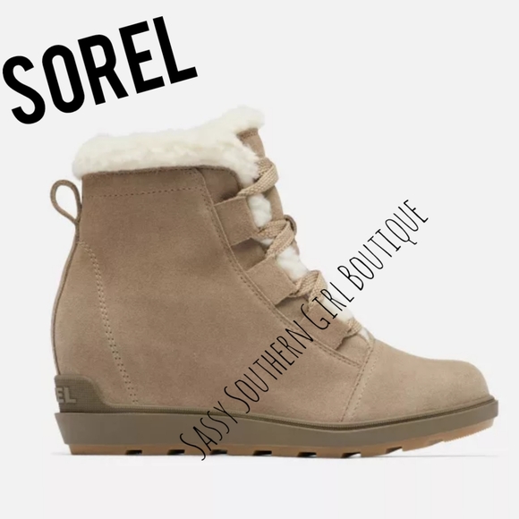 🆕⭐SOREL Evie II Taupe suede and Sherpa booties - Picture 2 of 16